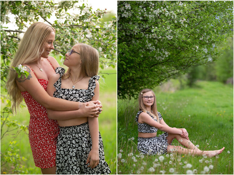 Taylor & eden & Riley, mom & me, in field, flower red dress, family photoshoot, wisconsin, family portrait, Jenna Lynn Photography