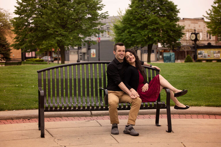 Yessra & Justin, Oshkosh Wisconsin, Couples Portrait Session, couple on bench