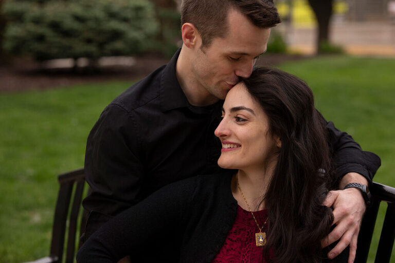 Yessra & Justin, Oshkosh Wisconsin, Couples Portrait Session, couple on bench